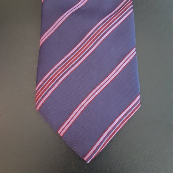 Canali Silk Tie Navy with Mauve & Maroon Diagonal Stripes - Picture 5 of 10